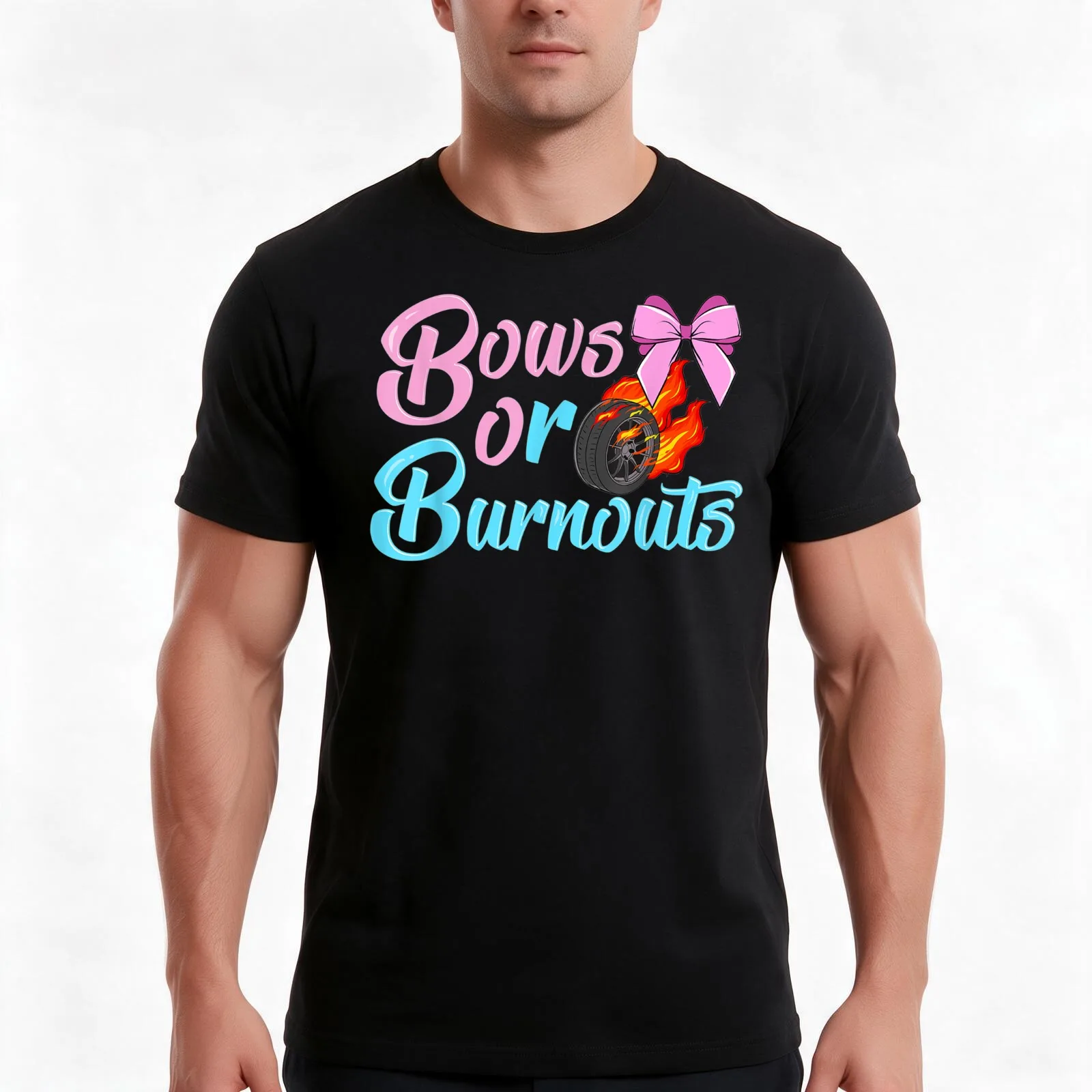 Bows Or Burnouts Gender Reveal Party Idea For Mom Or Dad T-Shirt, Summer Casual Cotton Tee, Oversized Streetwear Tops