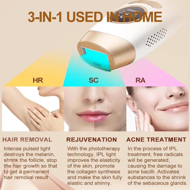 Vancostar 3in1 Laser Hair Removal for Women Men 999900 Flashes Rejuvenation Acne Treatment Beauty Health Permanent IPL Epilator