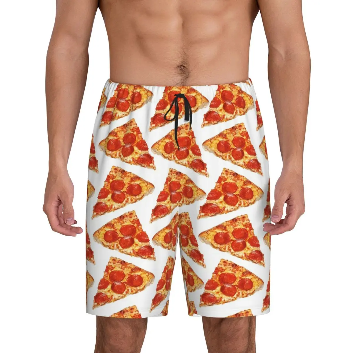 

Мужские короткие пижамные шорты с принтом на заказ (дизайн «Пицца») для сна и отдыха