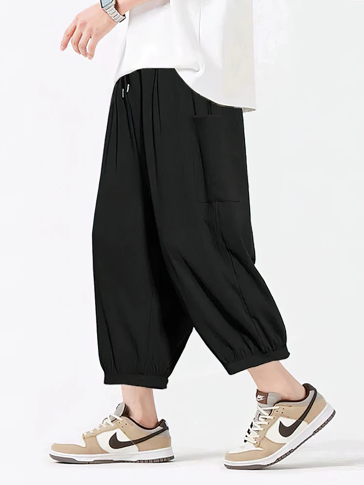 Летние брюки из ледяного шелка, мужские мешковатые повседневные шорты, пляжная одежда, широкие брюки для бега, шорты-карго, спортивные спортивные штаны для бега, мужские