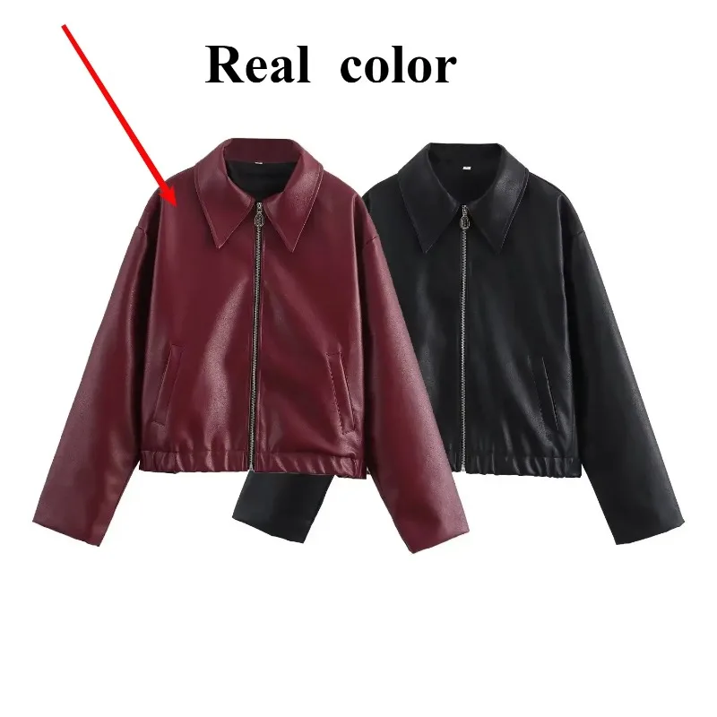 Suninheart Sonbahar Kış kadın Moto Biker Fermuar Uzun Kollu Ceket Suni Deri Ceket Outerwears Rahat Yeni Mont