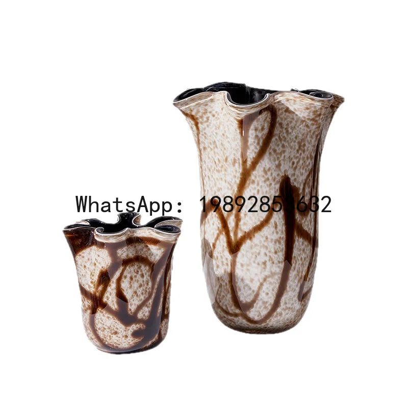 

PYJ Modern Simple Brown Irregular Striped Large Mouth Glazed Vase