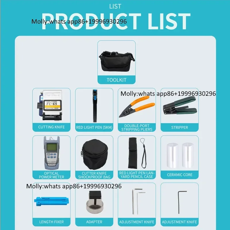 Fiber Optic Cable Tester Tool Kit with FC-6S Fiber Cleaver Optical Power Meter Visual Fault Locator Fiber Cold Connect Tool