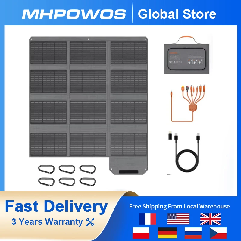 

MHPOWOS 120W Foldable Solar Panel USB C，USB A, DC Output Solar Charger For Cell Phone Outdoor Waterproof Power Bank for Camping