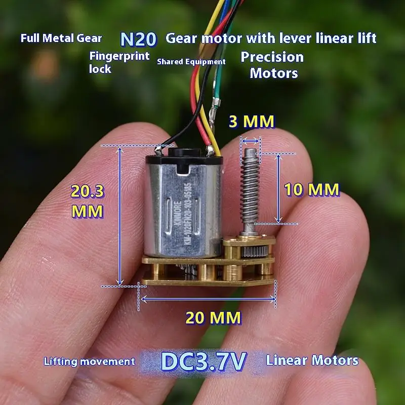 DC 3V 3.7V Vite Albero Micro N20 Full Metal Gear Motor Dado Movendo Up Donw Gear Motor Blocco fai da te
