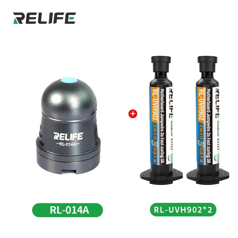 2PCS RELIFE RL-UVH902 10ML UV 3S Quick-drying Solder Mask Ink for Mobile Phone Repair Jumping Wire + RL-014 UV curing light tool