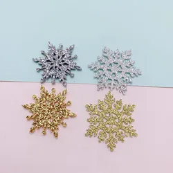 50 sztuk/partia 4CM błyszczące Glitter Snowflake kształt wyściełane aplikacje dla DIY nakrycia głowy spinki do włosów wystrój ubrania kapelusz buty łatki