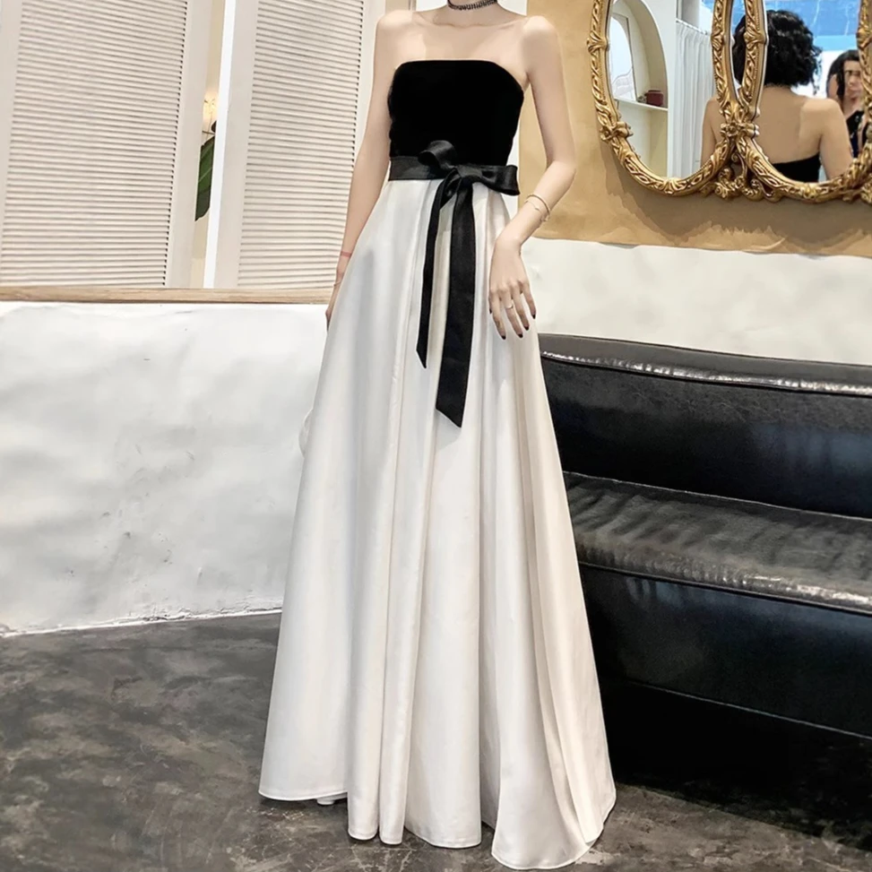 

Women Long Dress Gown Dresses Wedding Strapless Vestidos Y2k Streetwear Banquet High Waist Bow Evening Elegant Party Night 2026
