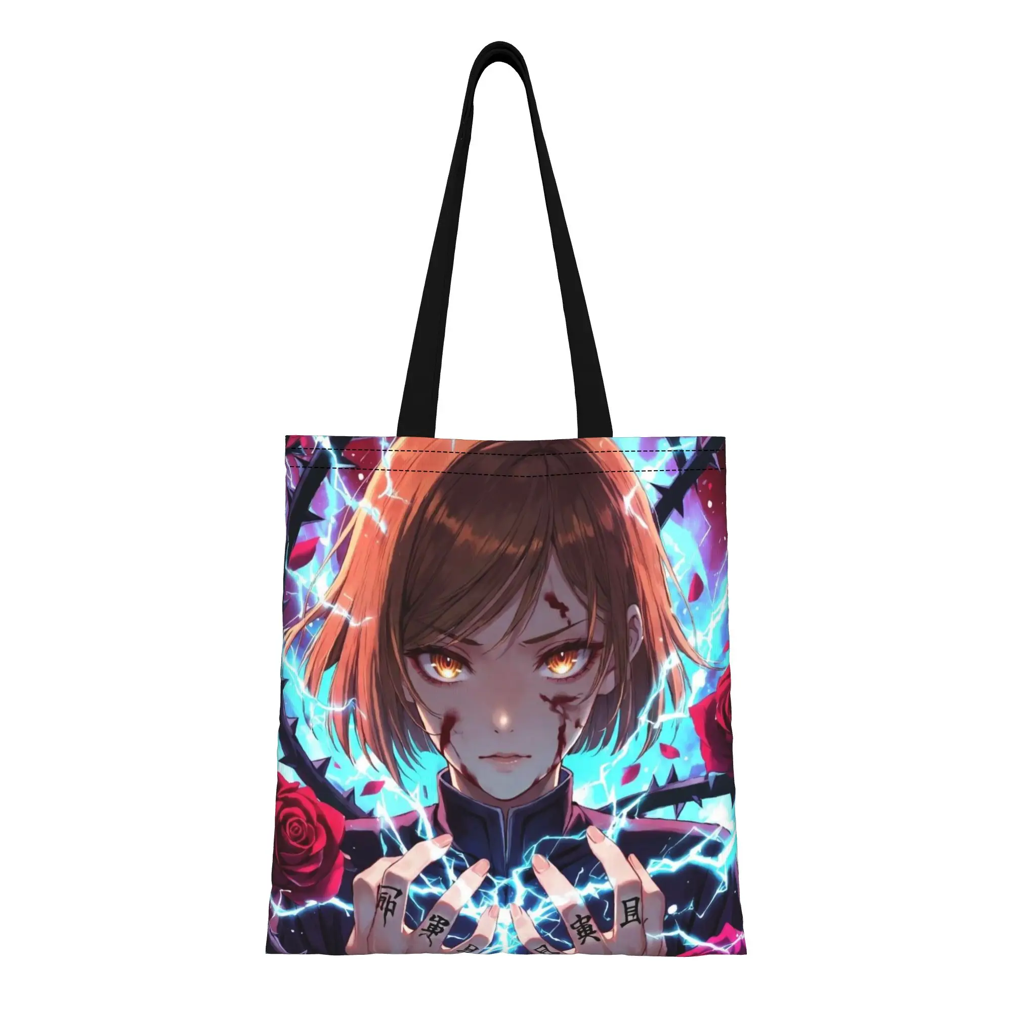 

Сезон к началу учебного года: Холщовая сумка-тоут с Нобарой Кугисаки (5) из Jujutsu Kaisen – идеальна для покупок, женская сумка с верхней ручкой