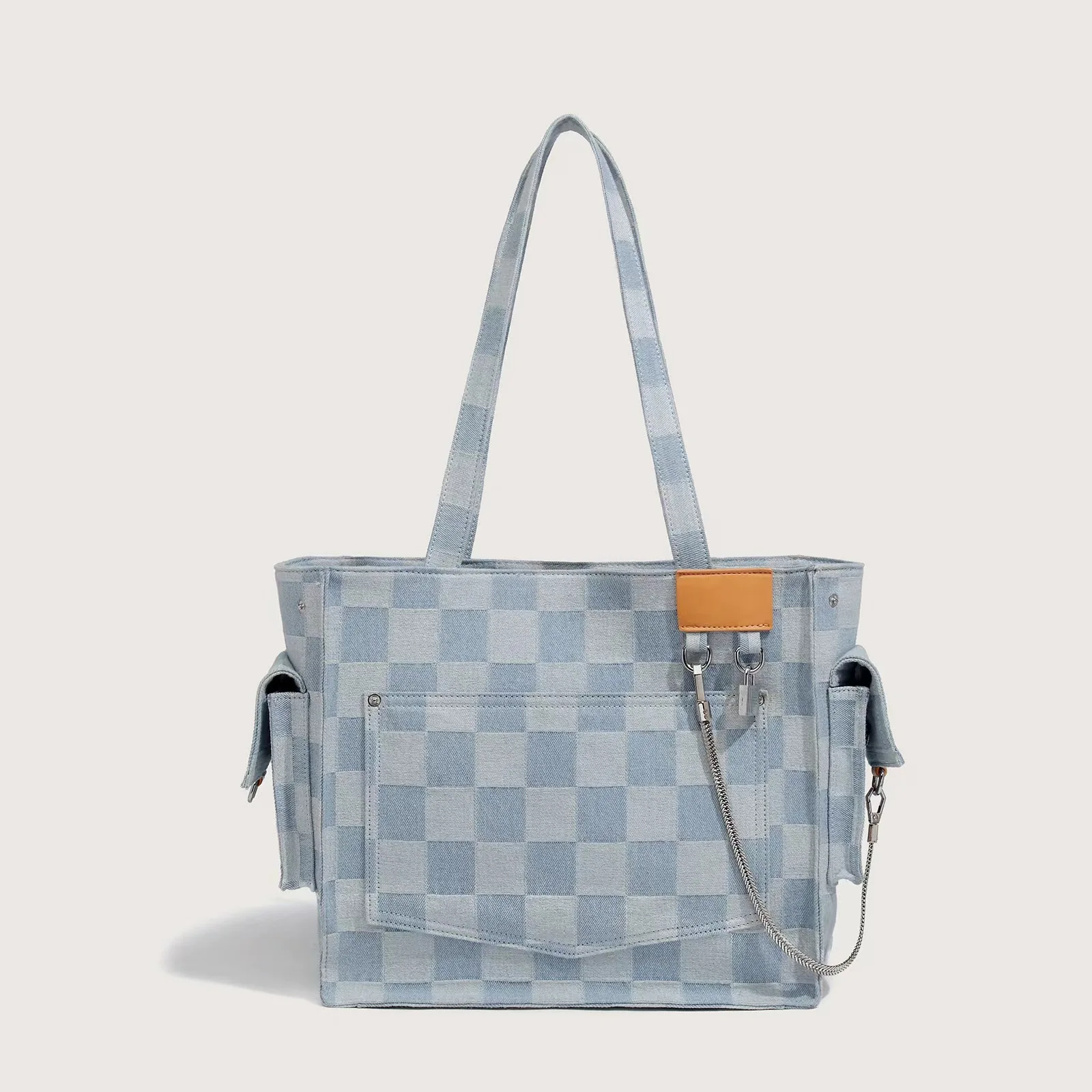 

Trend niche design checkerboard canvas bag high-end fashion simple chain shoulder bag large capacity tote bag luxury bag