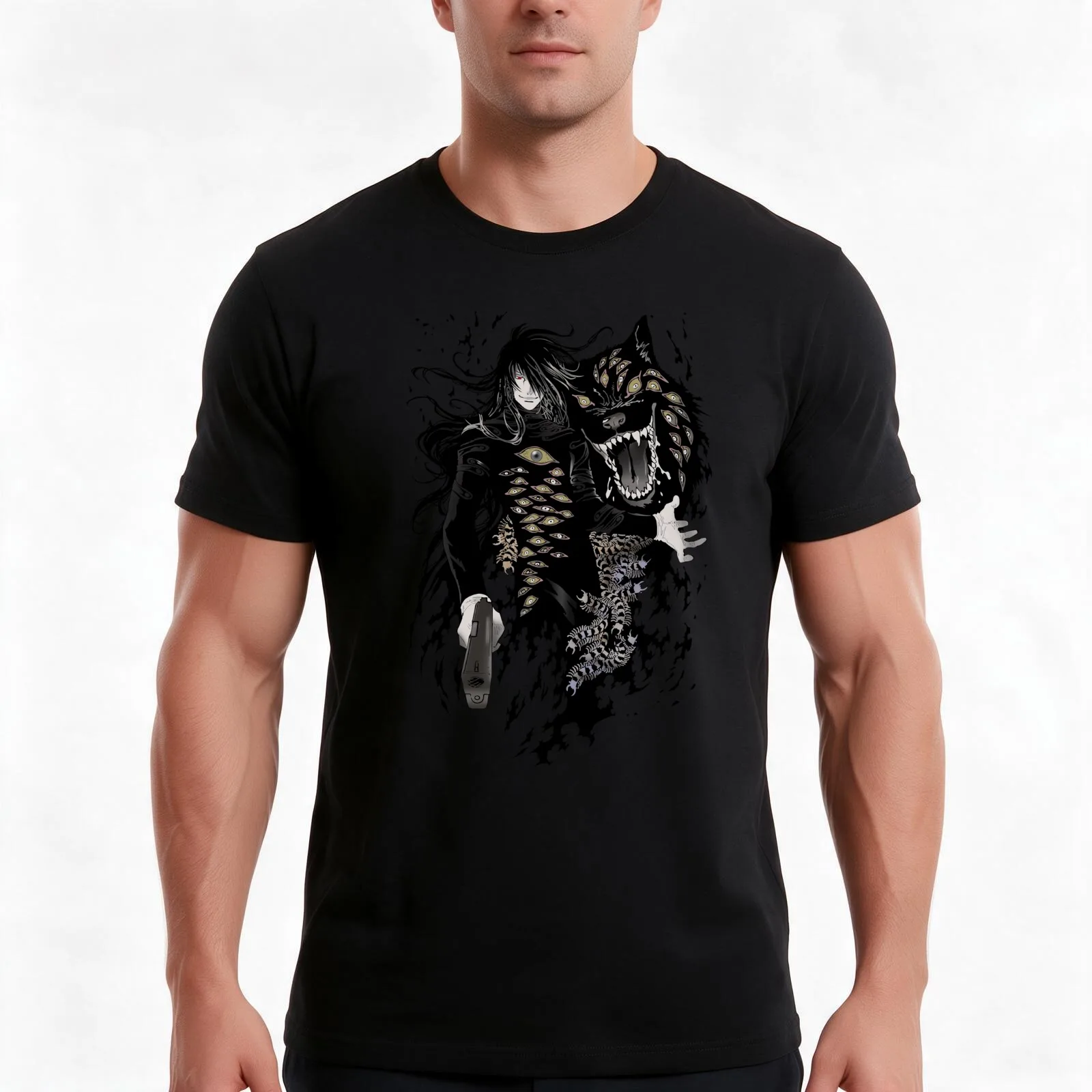 Hellsing Alucard T-Shirt, Summer Casual Cotton Tee, Oversized Streetwear Tops, Vintage Graphic Print, Loose Fit Short Sleeve