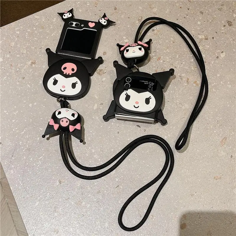 New Sanrio Kuromi Cartoon Cute Phone Case Suitable for Samsung Zflip5 Foldable Screen Zflip4 3 Soft Shell Couple Phone Case