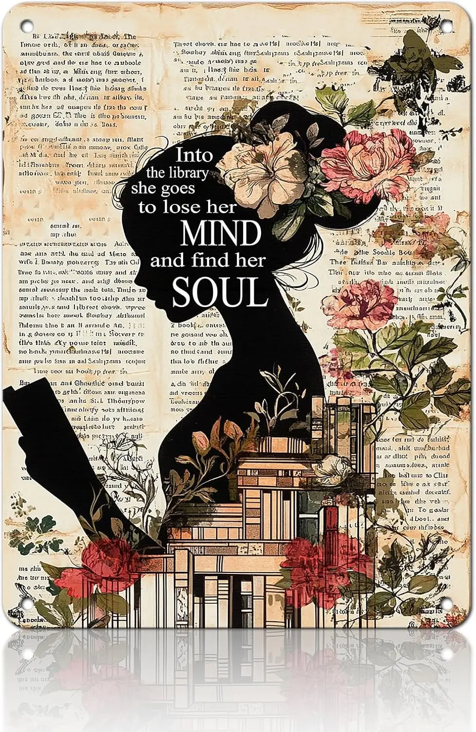 Girl Reading Book Vintage Metal Iron Tin Sign Into The Library She Goes To Lose Her Mind And Find Retro Wall Decor Poster Ho