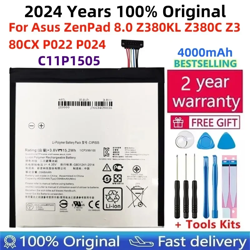 

2024 100% Original For ASUS C11P1505 Tablet PC Battery For Asus ZenPad 8.0 Z380KL Z380C Z380CX P022 P024 4000mAh Batteries+Tools