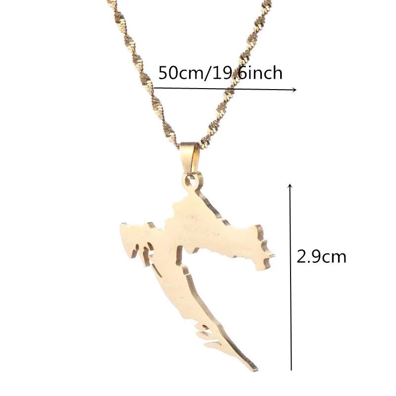 Croatia Map Cities Name Pendant Necklaces Stainless Steel Women Girls Maps of the Croatian Jewelry