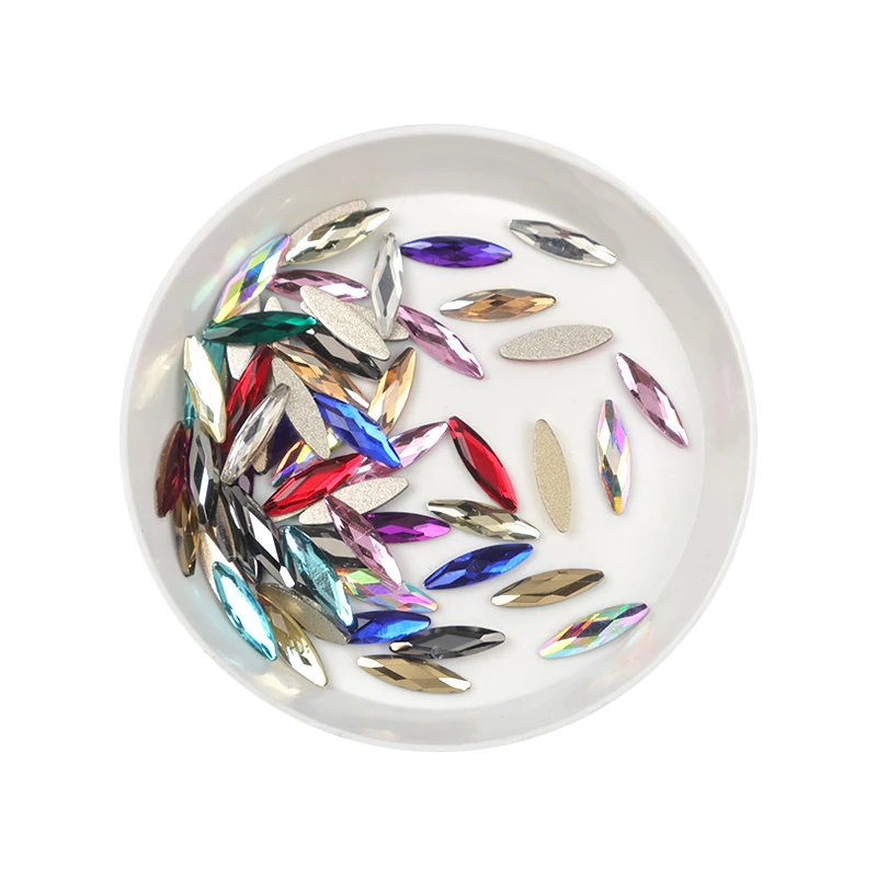 Strass en Forme d'Oeil de Cheval pour Nail Art, Dos pio, 12 Documents, Pierre de Verre, Décorations de Manucure DIY, Mini Diamant, 3x11mm, 100 Pièces