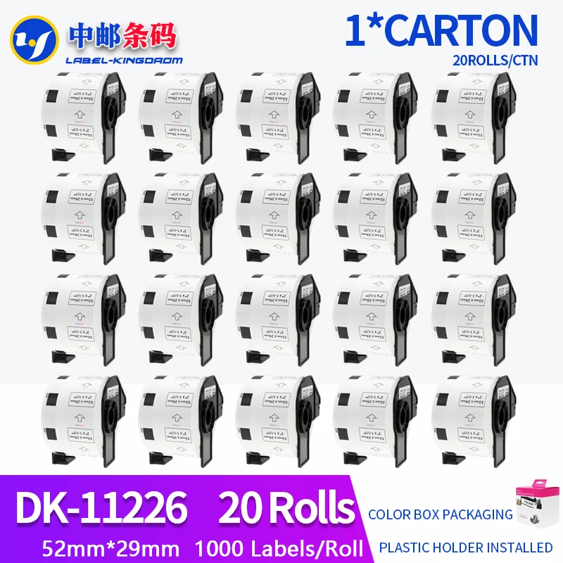 

20 Rolls Generic DK-11226 Label 52*29mm 1000Pcs Compatible for Brother Thermal Printer QL-570/700 All Come With Plastic Holder