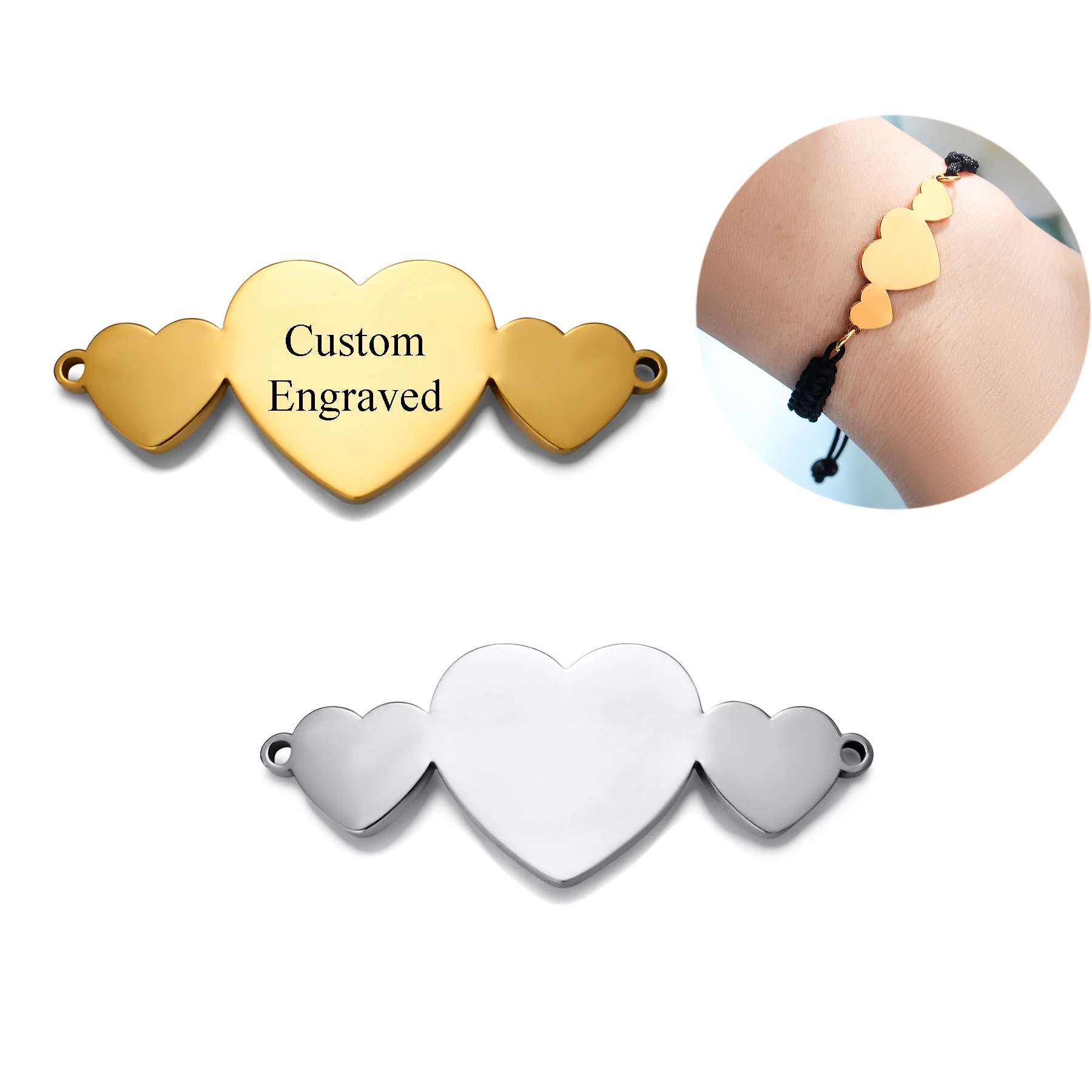 

5 шт. новый выгравированный нержавеющая сталь 3 сердца подвески разъем для самостоятельного изготовления модных ювелирных изделий браслет ожерелье поставки аксессуары