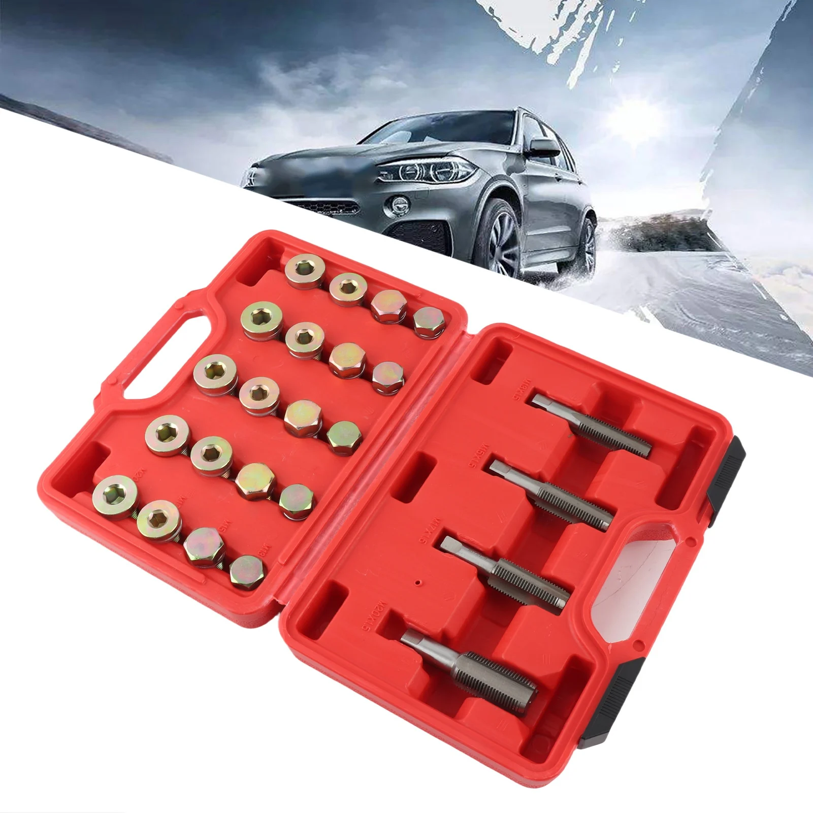 

Набор для ремонта резьбы поддона картера, комплект для восстановления резьбы сливной пробки поддона картера, набор инструментов M13 M15 M17 M20