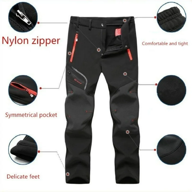 Pantalones de Trekking impermeables para hombre, ropa de Acampada, Escalada, pesca, esquí, Softshell, forro polar grueso y cálido, largo, para exteriores, L-6XL