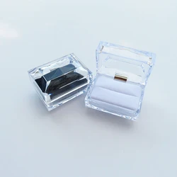 1Pcs Crystal Ring Box Acrylic Transparent Jewelry Packaging Ring Holder Mini Case Soft Sponge Pad Wedding Ring Earring Gift Box