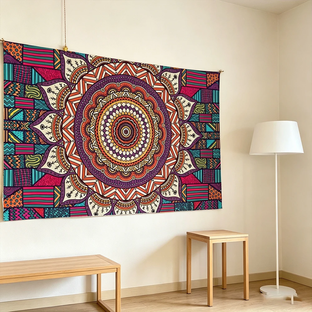 

Богемный настенный гобелен с цветочным узором мандала, настенный декор в стиле ретро с этническим геометрическим принтом, психоделический гобелен в стиле хиппи для гостиной
