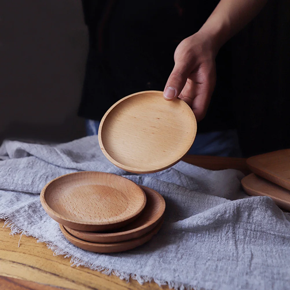 

Round 12 Cm Wooden Dessert Plate Natural Baby Divided Snack Tray Japan Style Food Serving Dish Cup Holder Beach Kitchen