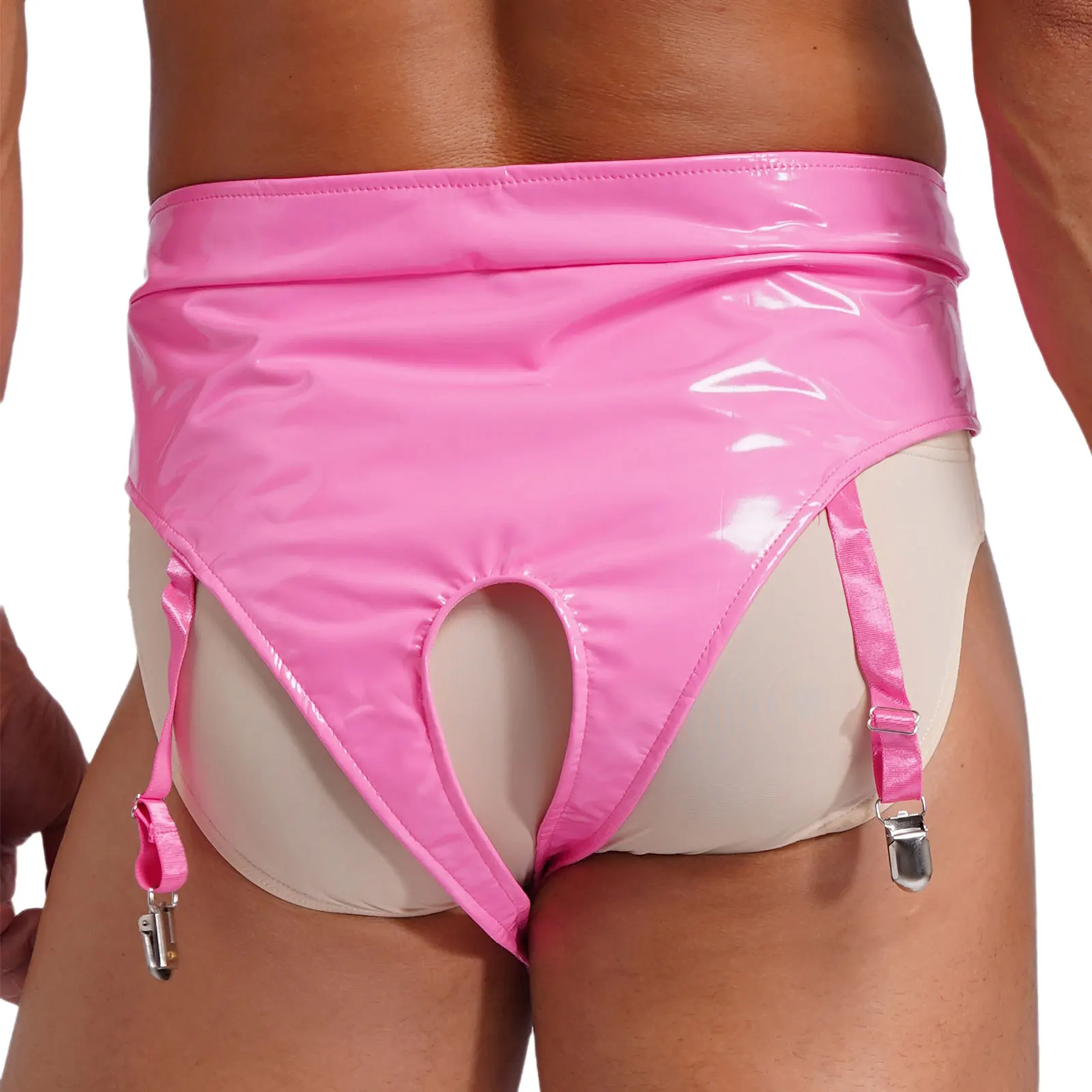 رجل الملابس الداخلية اللاتكس Crotchless الملابس الداخلية براءات الاختراع والجلود ملخصات مع مقاطع الرباط عالية الخصر مفتوحة المنشعب سراويل رفيعة كلوبوير