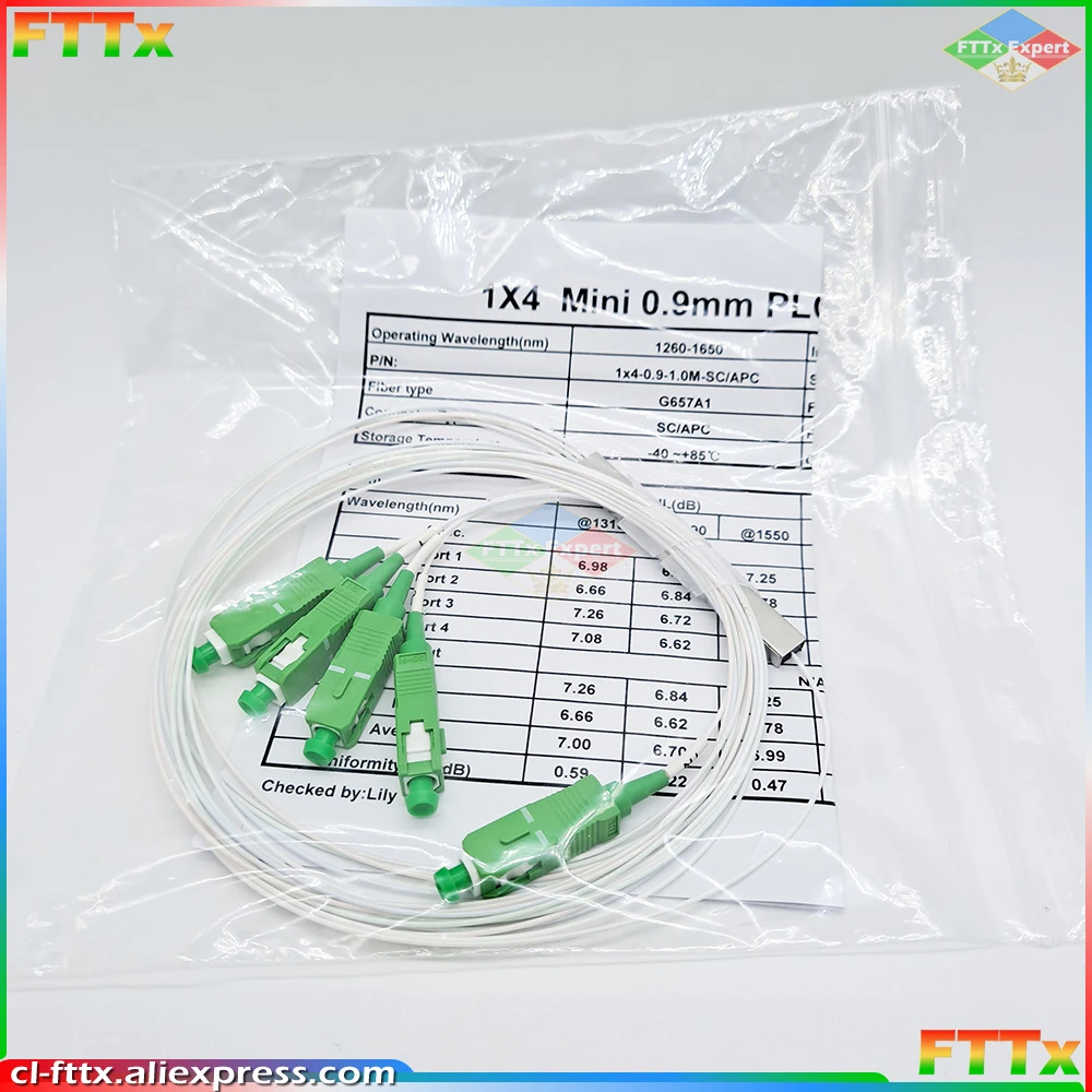 Divisor de fibra óptica, divisor de PVC, 1x2, 1x4, 1x8, 1x16, 1x32, PLC SC/APC SM, 0,9mm, G657A1, 1m, FTTH, 10 unidades por lote