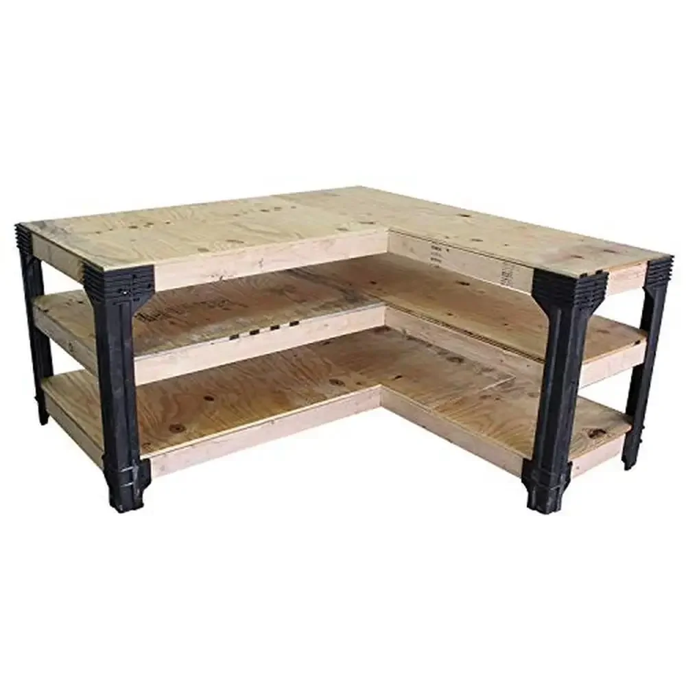 Customizable L-Shaped Workbench Kit Heavy Gauge Structural Resin Brackets United States Origin Leg Base No Lumber Included