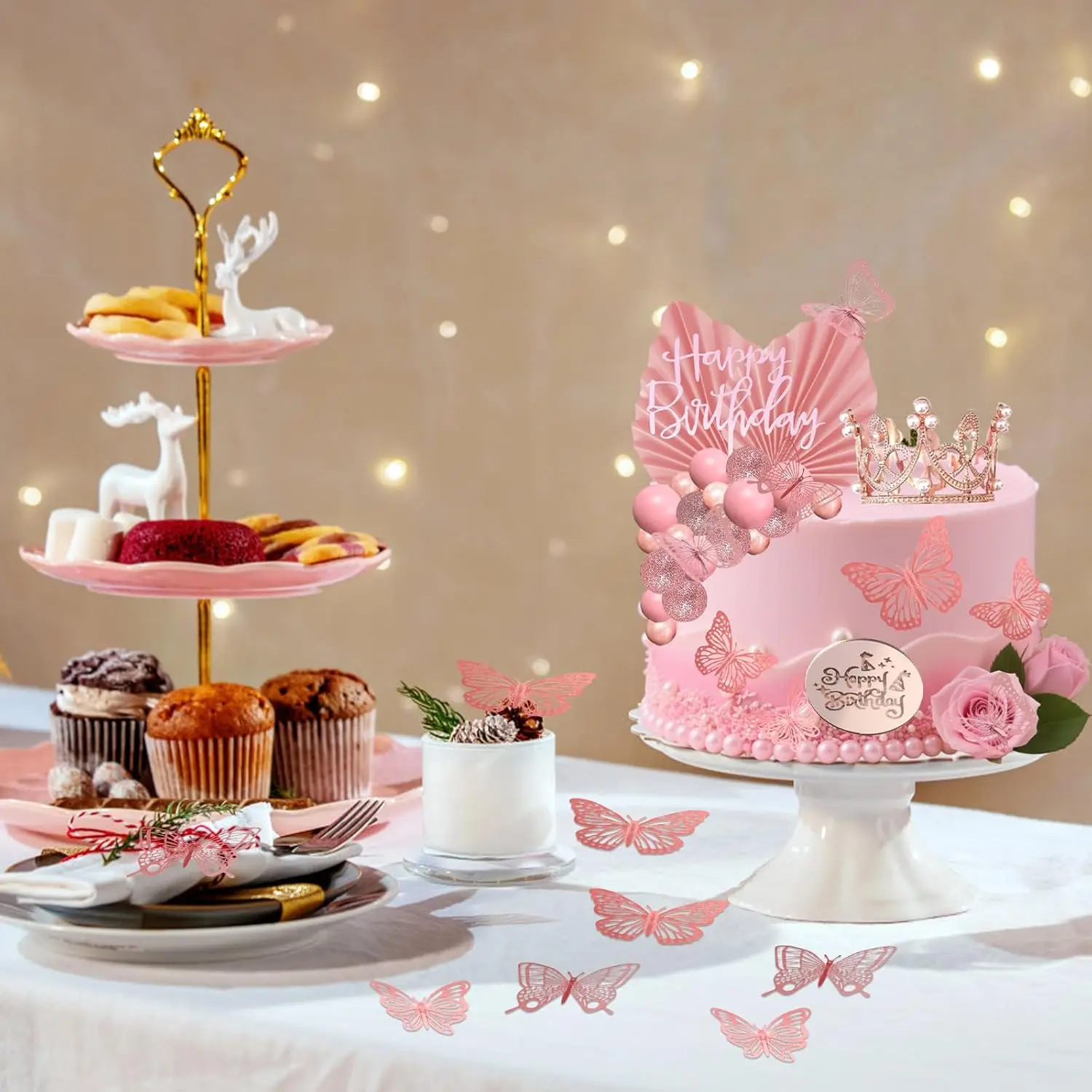 42 Stück Kronen-Kuchenaufsätze, alles Gute zum Geburtstag, Kuchendekorationen, Schmetterlingskronen-Themen-Kuchenaufsätze für Hochzeit, Babyparty, Party-Dekoration – Detail 5