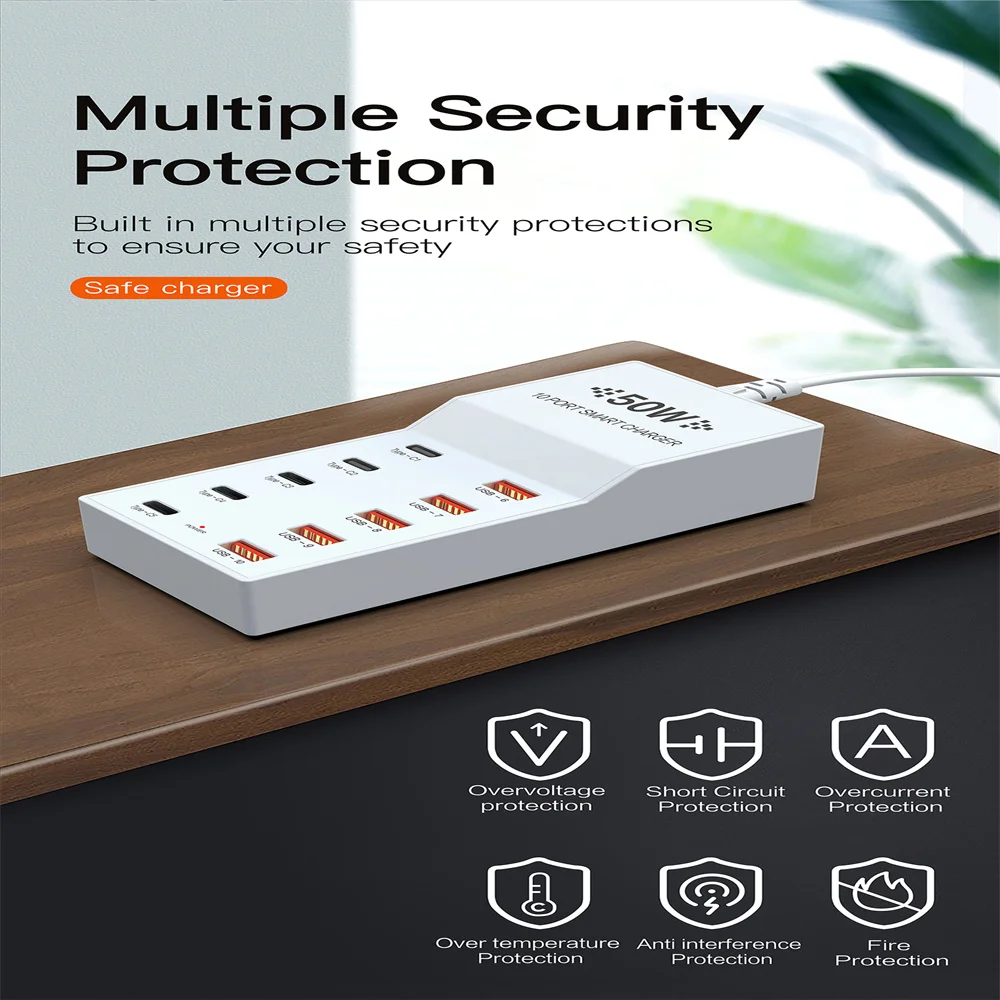 Multiple Security Protection Simultaneously Charging Comes With 50W 10 Ports To Shorten Charging Time Safe And Fast Charger