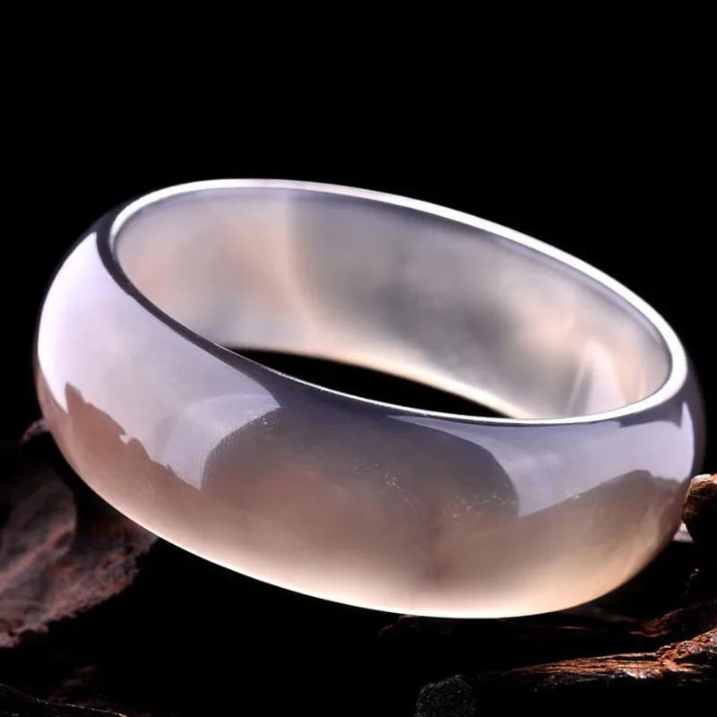 

Dark Gray Purple Chalcedony Agate Bracelet, Fashionable Temperament Wide Version Jade Bracelet