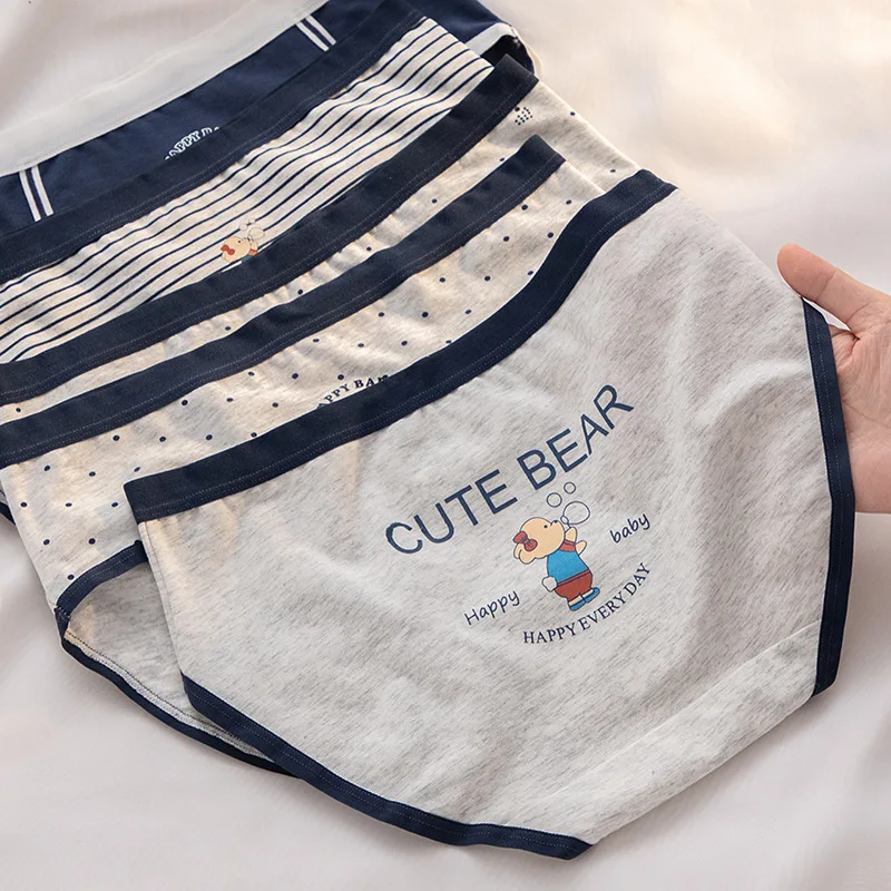 5Pcs Cute Bear Cotton Panties Extended Crotch Triangle Women Underwear Girls Seamless Briefs Female Underpants Sexy Lingerie