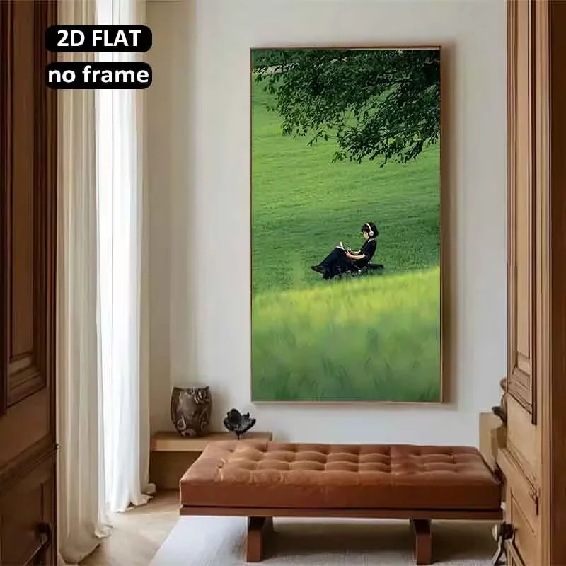 2D Flat, 2D Flat 1pc 31.49X62.99inch 80X160cm UnFramed Large Canvas Printing Girl Reading Book Under TreeHome Decor Canvas Art P