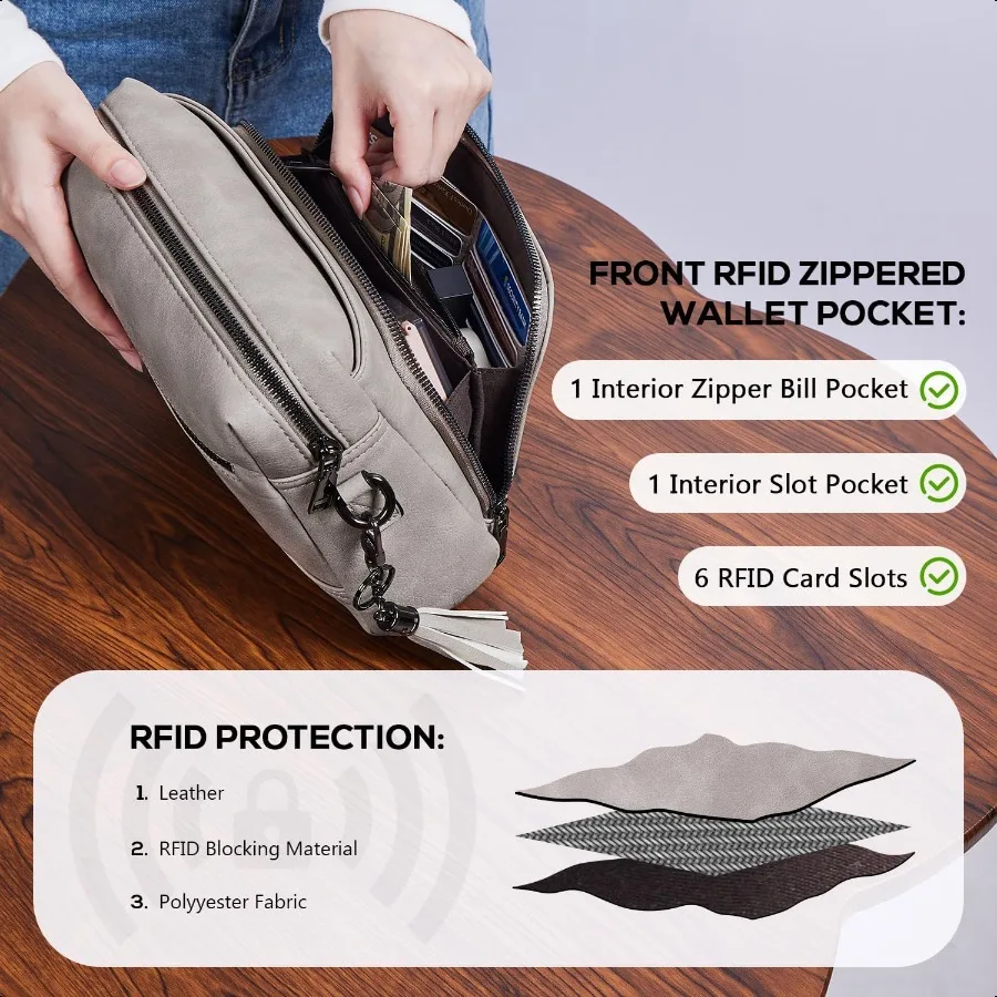 محافظ كروس POIUGOYA للنساء من الجلد النباتي العصري حقيبة كروس متوسطة الحجم للنساء محفظة سفر كروس مدمجة في المحفظة