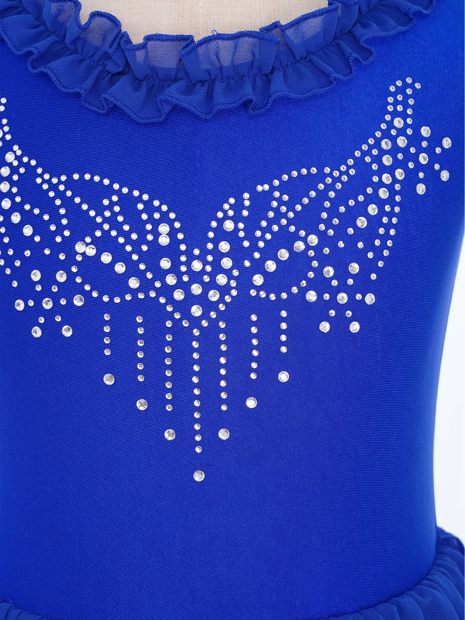 أطفال بنات الشكل التزلج على الجليد أداء زي بلا أكمام لامعة الراين الجمباز الباليه الرقص البهلوانية يوتار فستان