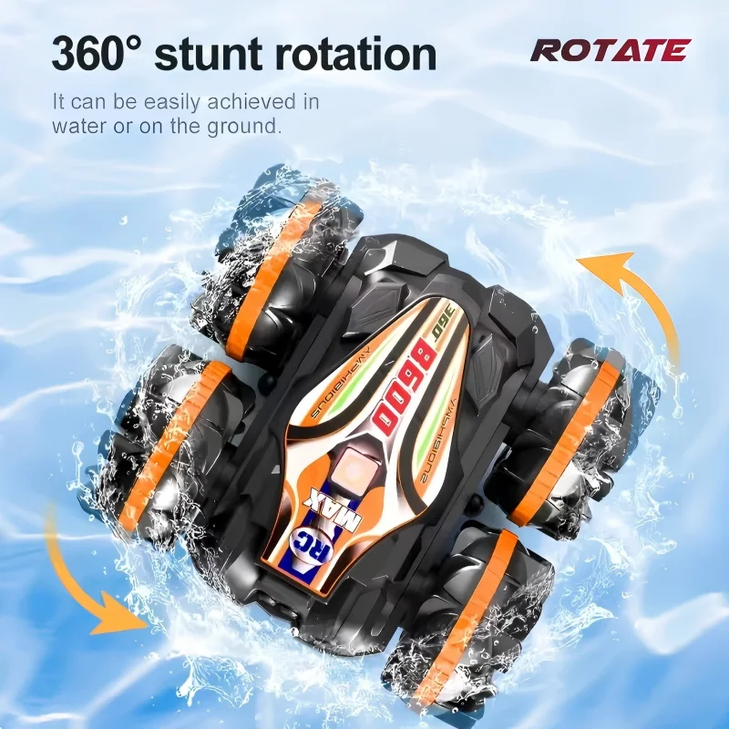 New LED Amphibious RC car Dual remote control waterproof stunt car double side flip drift drive 360 ° rotation rc cars Kids toy