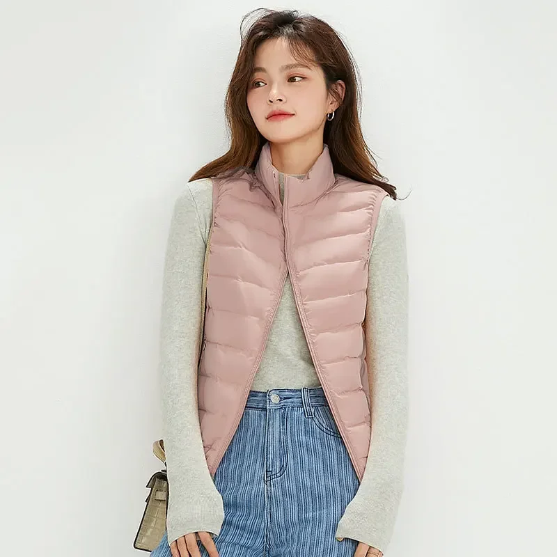 Women Puffer Sleeveless Jacket 2025 New Spring Woman Light Ultra Lightweight Packable 90% White Duck Down Vest Parkas
