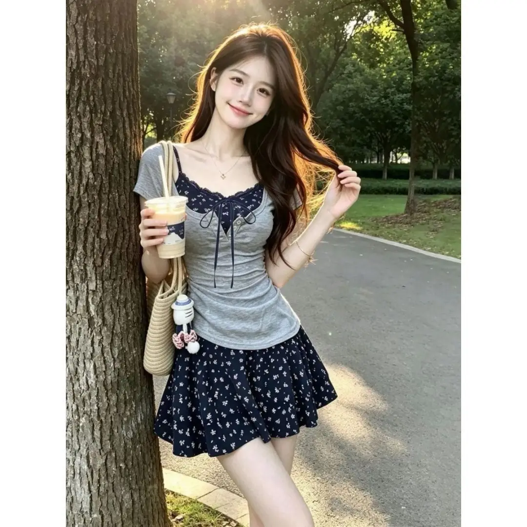 ชุดเซ็ตสองชิ้น เสื้อยืดและเดรส - Korean Style A Line Shirt Dress บทวิจารณ์และราคา