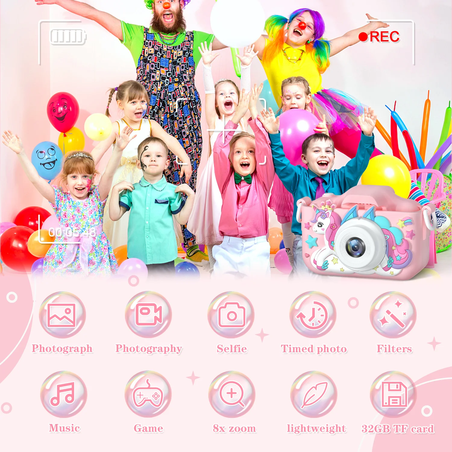 Mini appareil photo numérique avec vidéo pour enfants, jouets pour garçons et filles, carte SD 32 Go, meilleurs cadeaux d'anniversaire pour les tout-petits