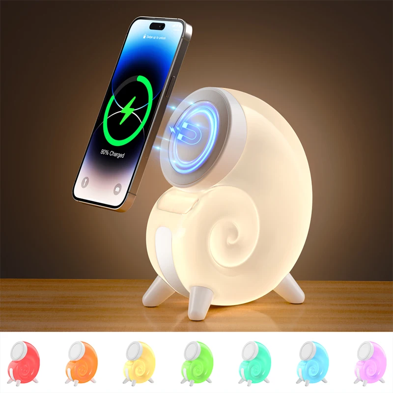 Magnetic Wireless Charger Base LED Night Light Magnet Mobile Phone Fast Charging Station Dock for iPhone 15 14 13 Pro Max Mini