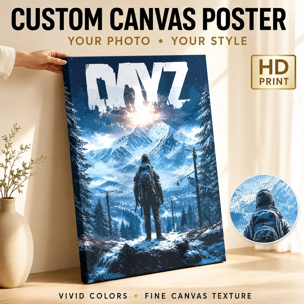 DayZ Survivor In Snowy Mountains Canvas Print Customized Photo Wintry Mountain Illustration Wall Art For Game Streaming Studio