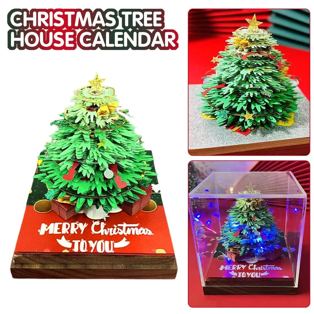 3d Desk Calendar 2025 Christmas Tree House Tear-away 3d Art Led Christmas W Gifts Paper Notepad Lights New Year S0z9