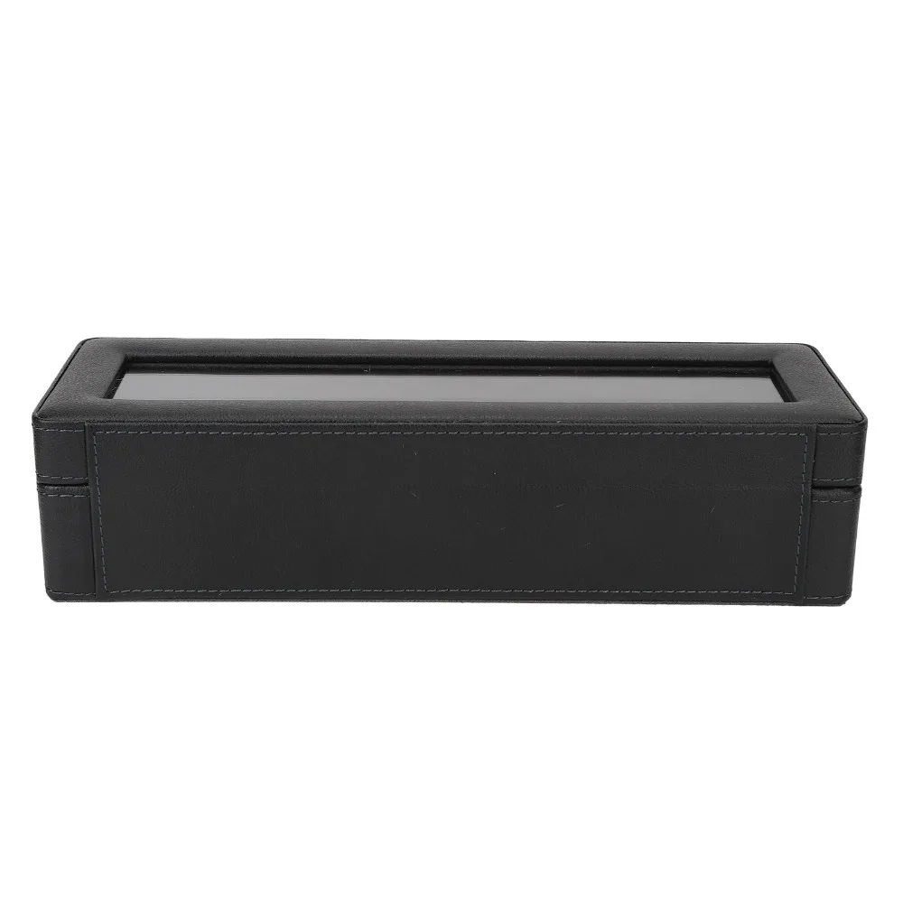 PU leather, flannel, acrylic. 6 Slots Watch Storage Box Black 33.5*9*19.5cm Single Layer Watch Jewelry Case