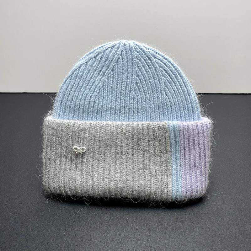 

Soft Warm Angora Rabbit Fur Beanies Fluffy Winter Hat for Women Bow Knit Hat Skullies Beanies Female Bonnet Ladies Knit Cap