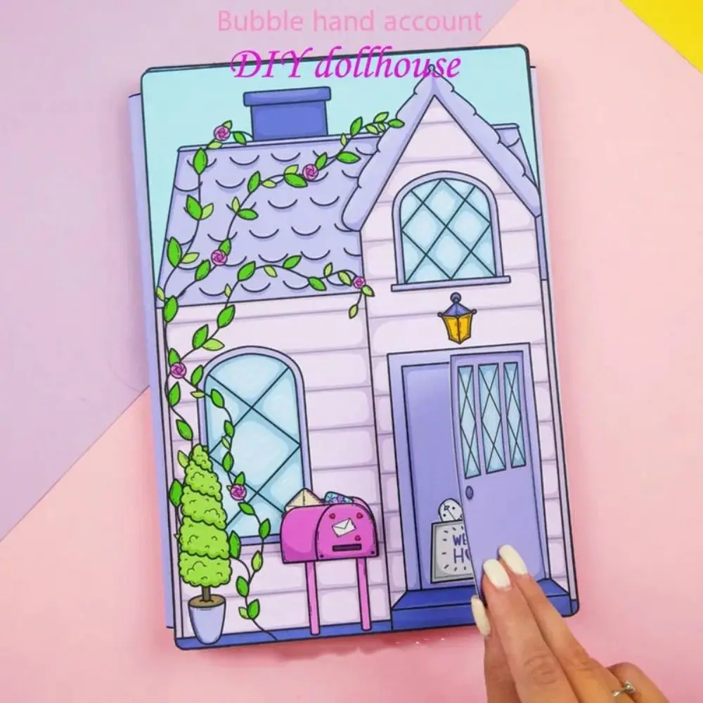 Maison de poupée en papier sans découpe, jeu pour fille, jouet de bricolage à plusieurs reprises, livre silencieux, dessin animé, livre de princesse mignon fait à la main