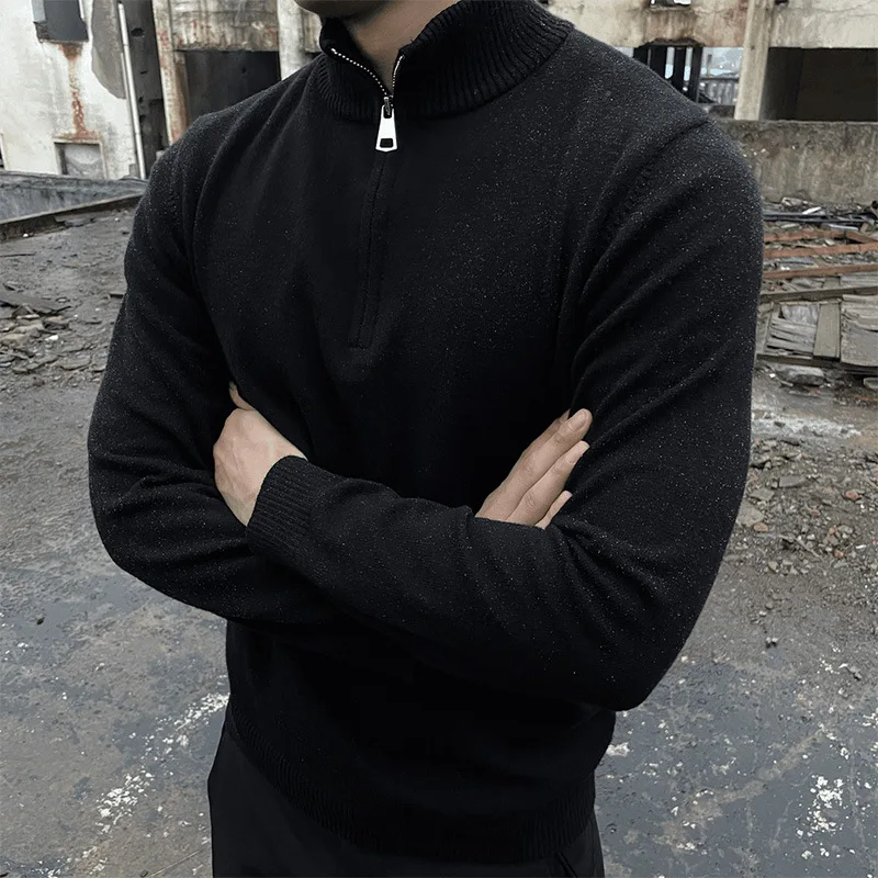 Autumn Winter Stand Henley Premium Knit Sweater Men's Business Casual Top