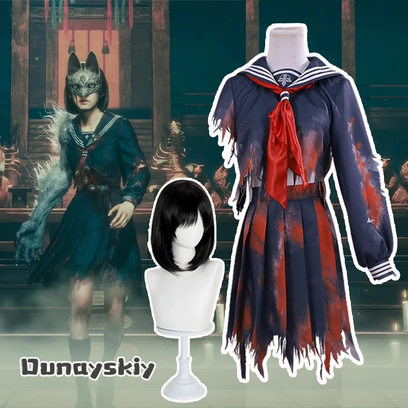 Hinako Shimizu تأثيري معركة الضرر الزي المدرسي الصامت هالوين الرعب فستان بقع الدم هيلف زي شخصية {BankaiMode}