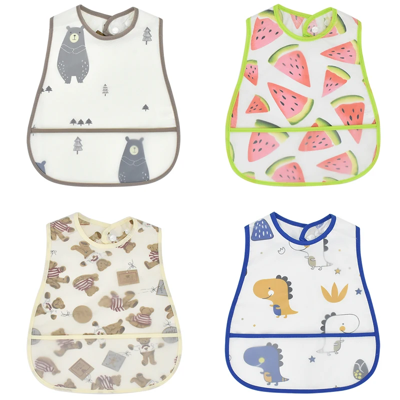 

2023New Cartoon Pattern EVA Waterproof Pocket Lunch Feeding Bibs Adjustable Baby Bibs Cute Children Baby Apron Kids Burp Cloths